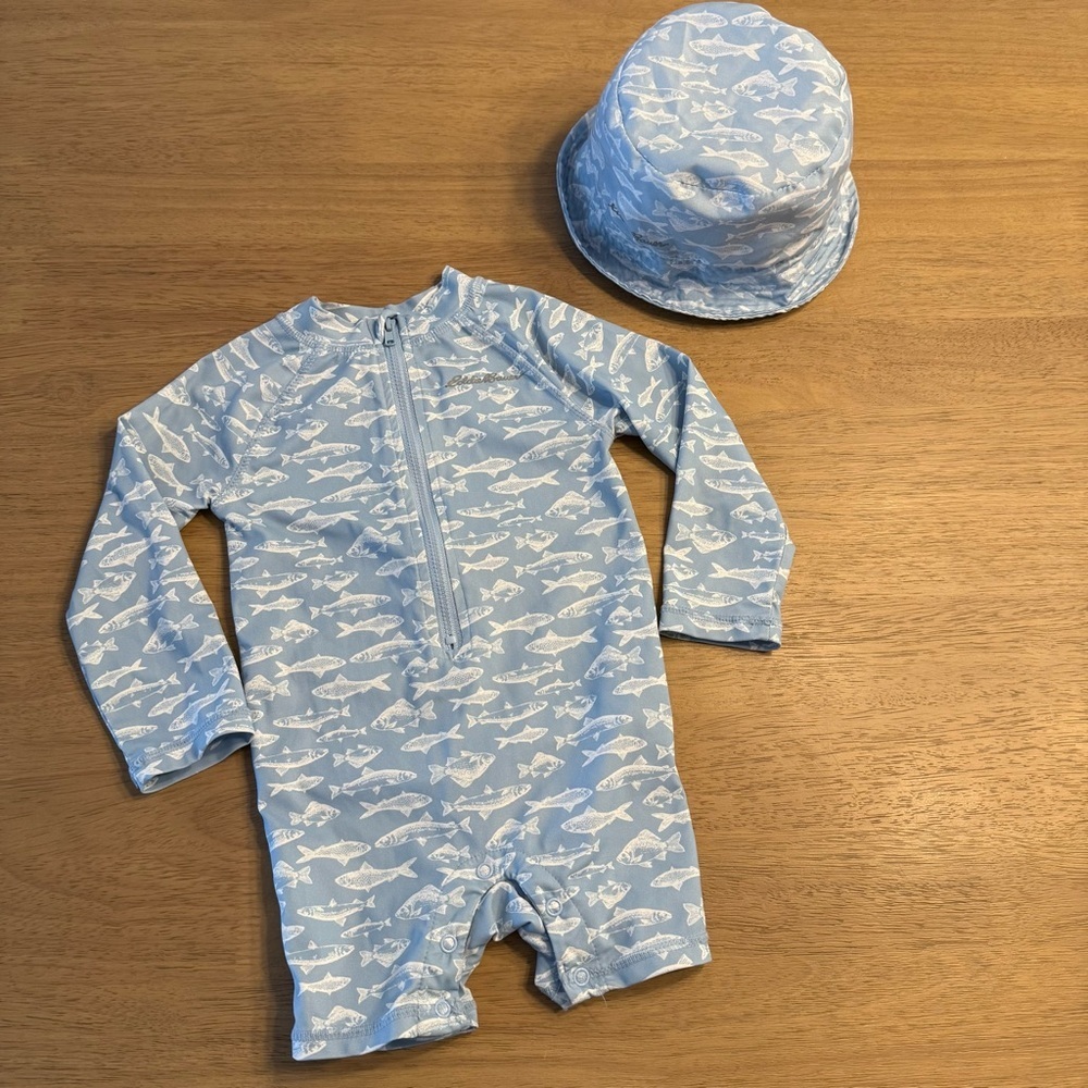 Eddie Bauer Light Blue Fish Print Baby Swim Set